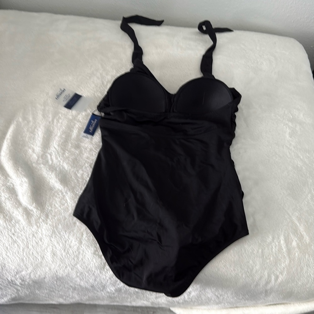 New Black Halter One-Piece Swimsuit ShirredPlunge Swimsuits For All Size 10 - Picture 5 of 5